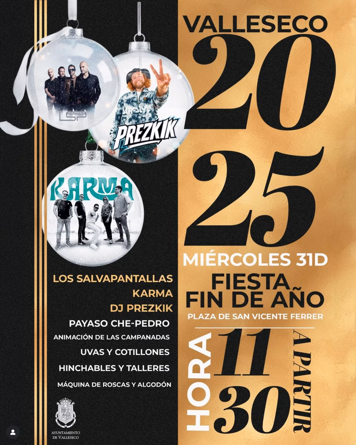 Fiesta de Fin de Año en la Plaza de San Vicente Ferrer de Valleseco, Gran Canaria.