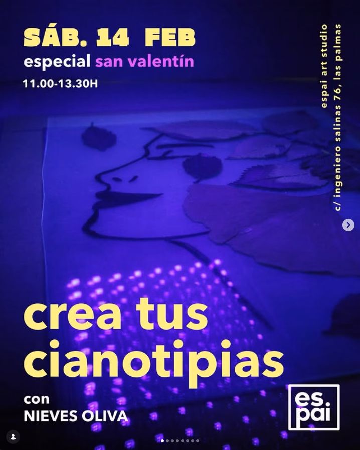 Taller "Crea tus cianotipias: especial San Valentín" con @cianotipias_nieves_oliva en Espai Art Studio, Las Palmas de Gran Canaria.