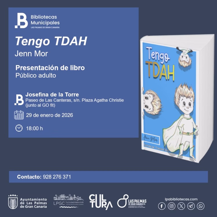 Presentación del libro "Tengo TDAH" de Jenn Mor en la Biblioteca Josefina de la Torre, Las Palmas de Gran Canaria.