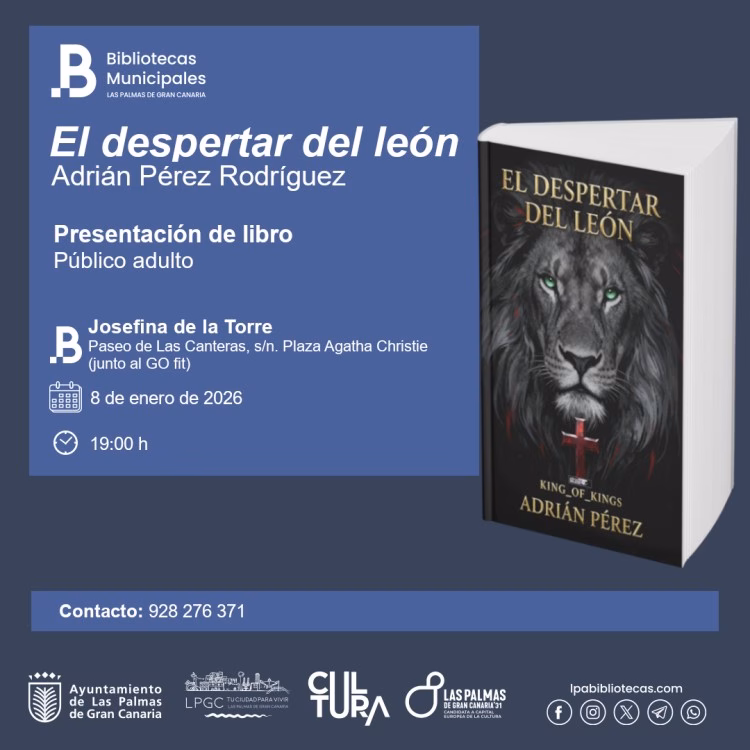 Presentación del libro "El despertar del león" de Adrián Pérez Rodríguez. en la Biblioteca Josefina de la Torre, Las Palmas de Gran Canaria.