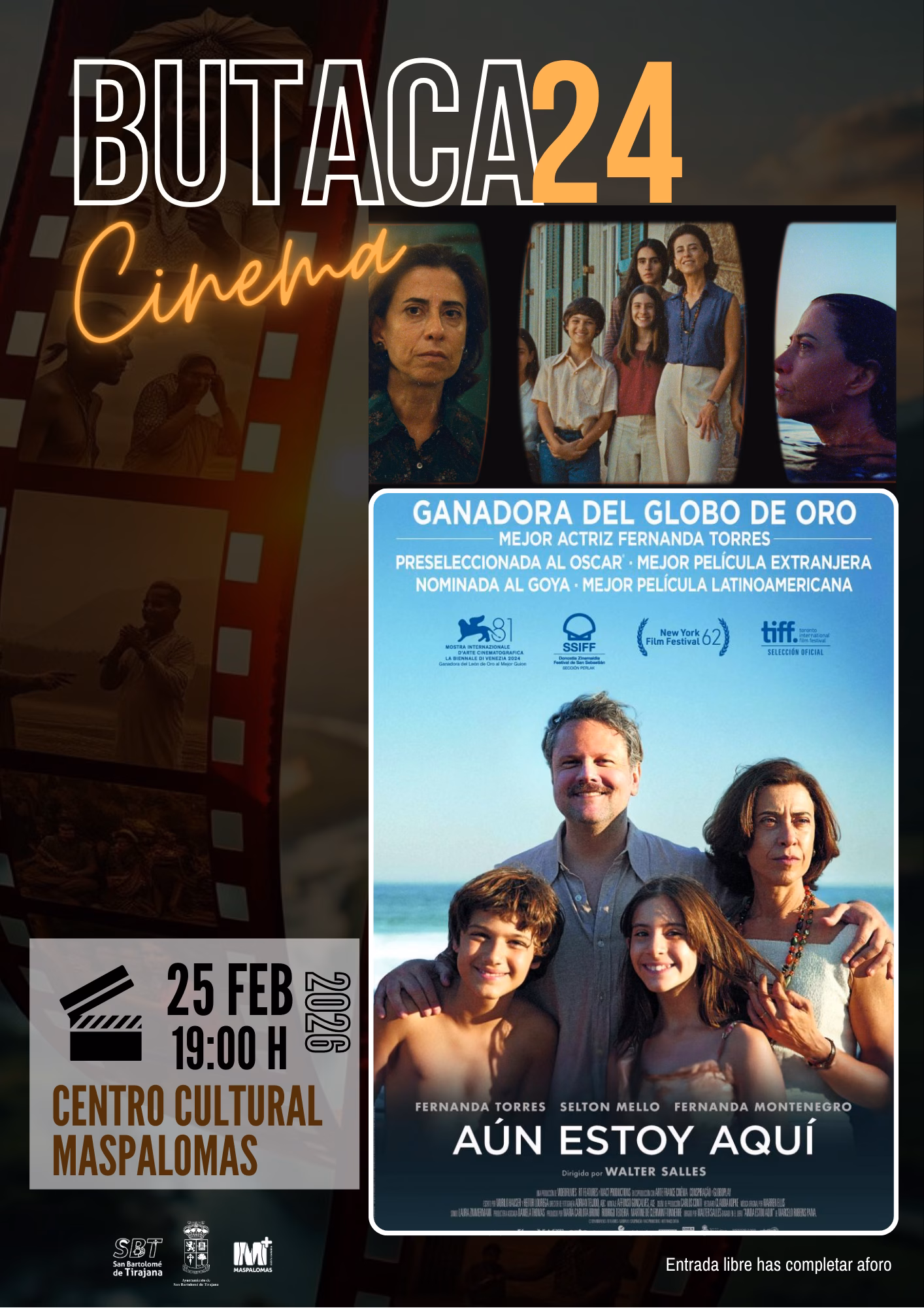 Proyección de la película "Aún estoy aquí del ciclo Butaca24 Cinema en el Centro Cultural de Maspalomas, San Bartolomé de Tirajana, Gran Canaria.