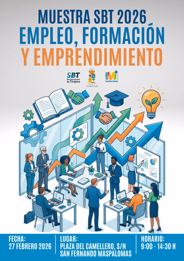 Muestra de Empleo, formación y emprendimiento SBT 2026 en la Plaza del Camellero, San Fernando, Maspalomas, San Bartolomé de Tirajana, Gran Canaria.