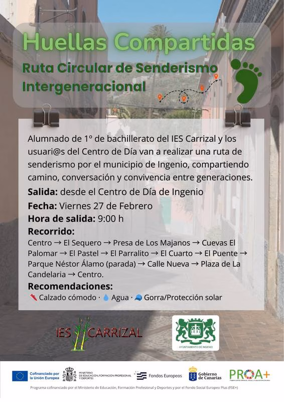 Ruta de Senderismo intergeneracional - Huellas Compartidas en Ingenio, Gran Canaria, organizada por el Ayuntamiento.