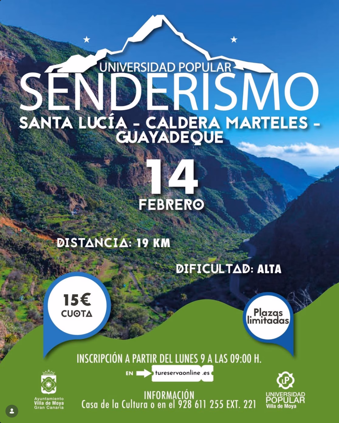 Senderismo -Santa Lucía -  Caldera Marteles - Guayadeque organizado por el Ayuntamiento de Moya, Gran Canaria.