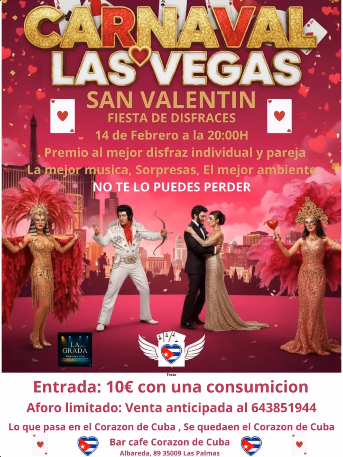 Fiesta - Carnaval Las Vegas - San Valentín en Bar Cafe Corazón de Cuba, Las Palmas de Gran Canaria.