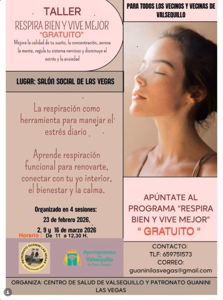 Taller - "Respira bien y vive mejor" en el Local Social de Las Vegas, Valsequillo, Gran Canaria.