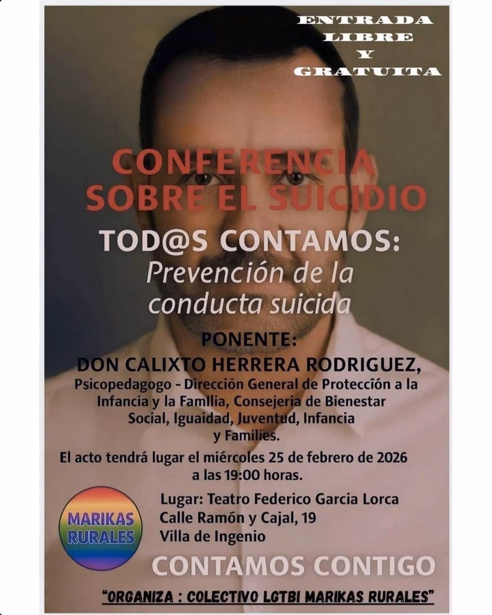 Charla - Tod@s contamos: prevención de la conducta suicida en el Centro Cultural Federico García Lorca de Villa de Ingenio.