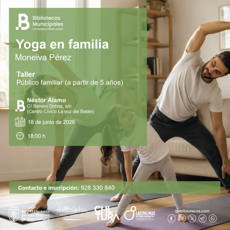 Infantil - Yoga en familia con Moneiva Pérez en la Biblioteca Néstor Álamo, Las Palms de Gran canaria.