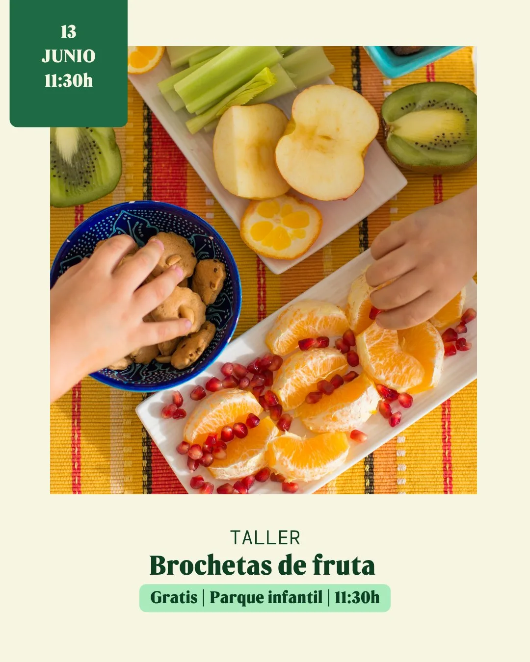 Taller Infantil de Brochetas de fruta en Las Ramblas Centro, Plaza Parque infantil, Las Palmas de Gran Canaria.