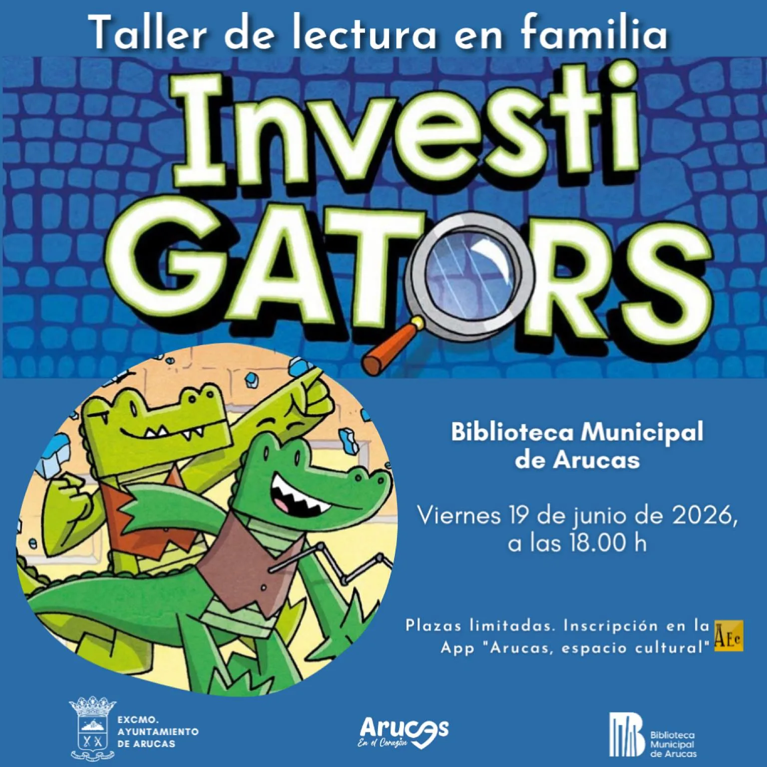Taller de lectura en familia "Investigators" en la Biblioteca Municipal de Arucas, Gran Canaria.