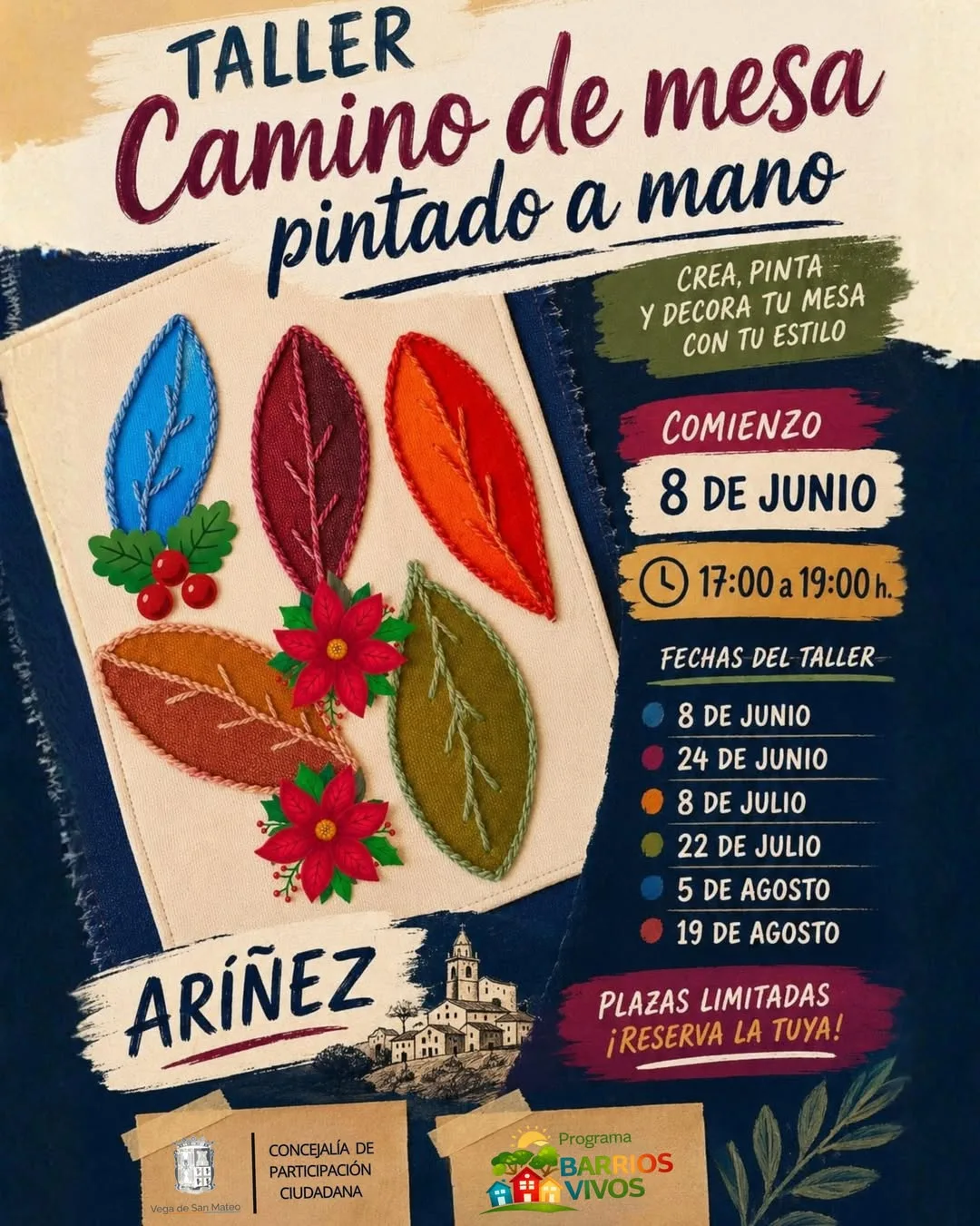Taller Camino de mesa pintado a mano en Ariñez