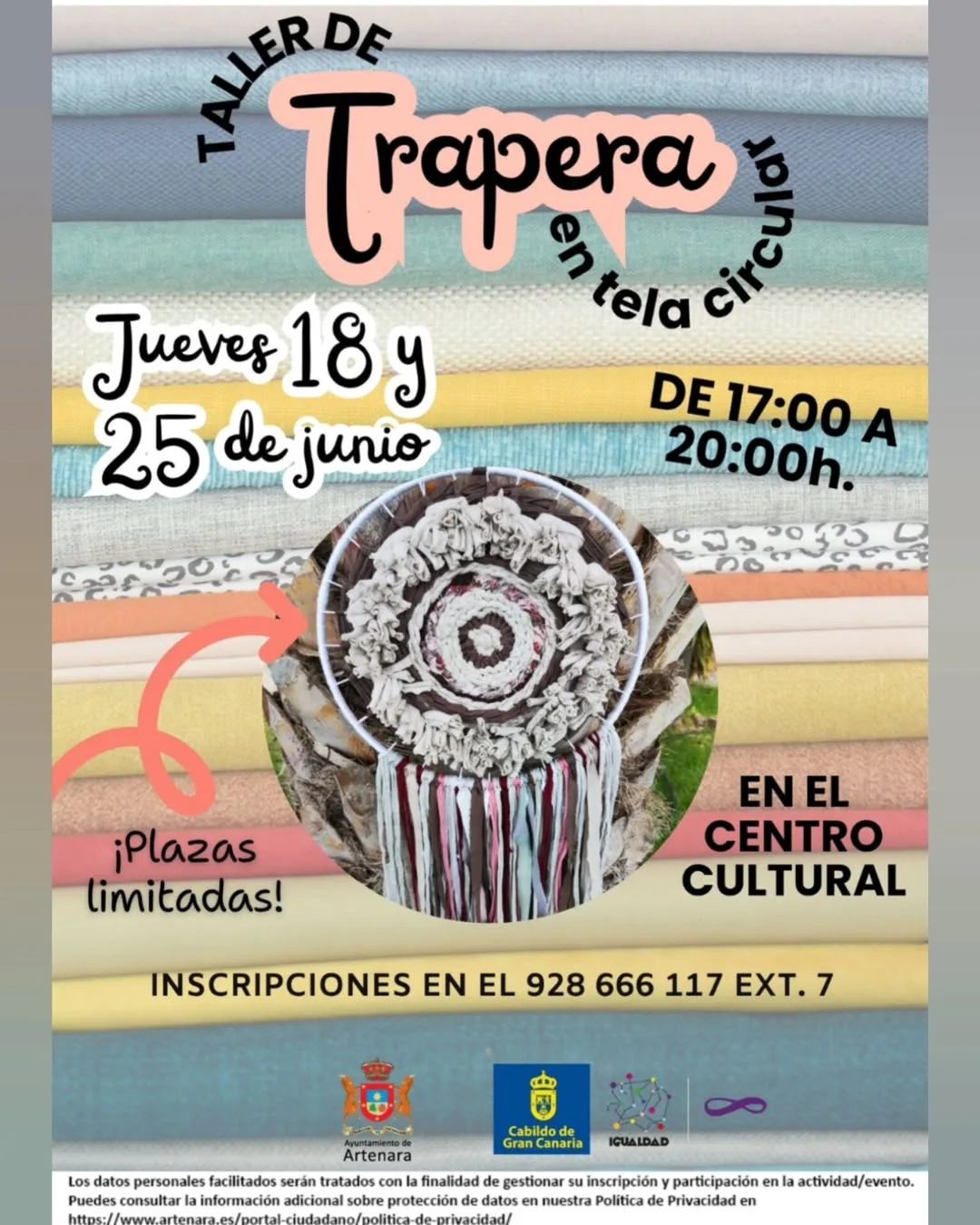 Taller de trapera en tela circular en Artenara
